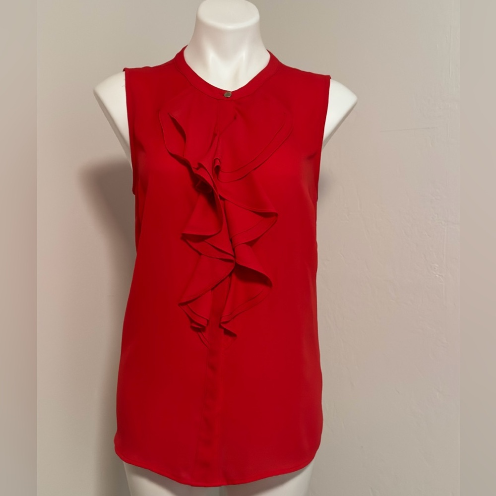Karl Lagerfeld Red Sleeveless Ruffled Blouse